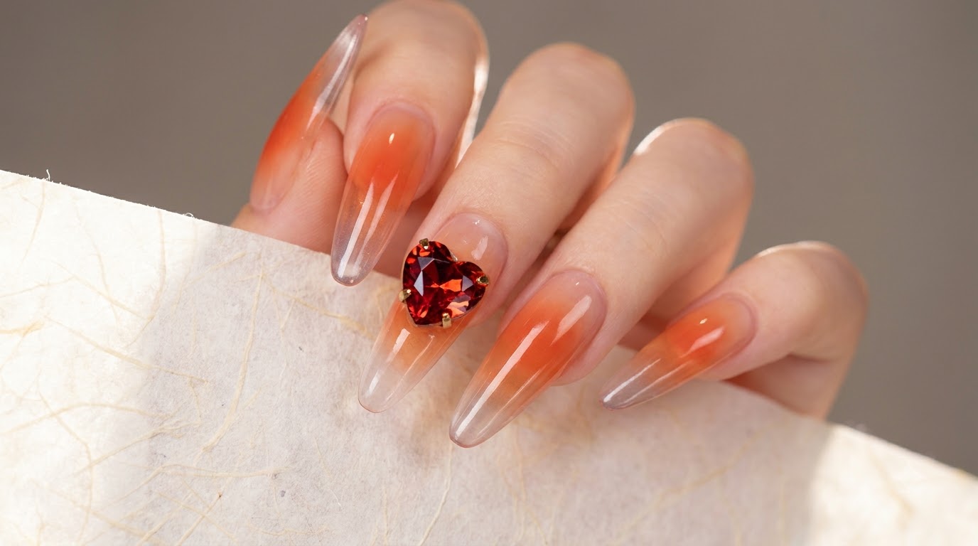 Unghie Jelly Ombré Arancioni con Charm a Cuore — Tutorial Passo dopo Passo