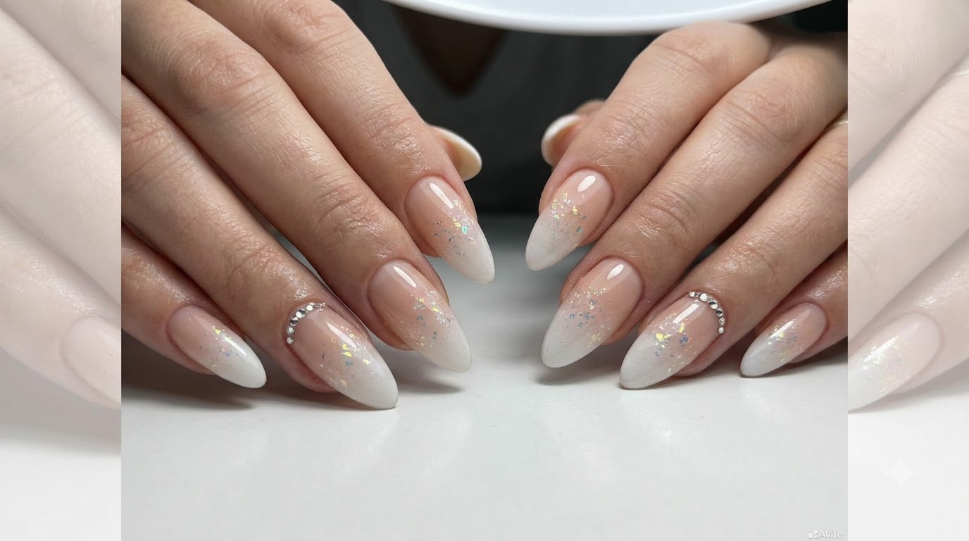 Tutorial Nail Art: Sfumatura Nude e Bianco Latte con Glitter Fata