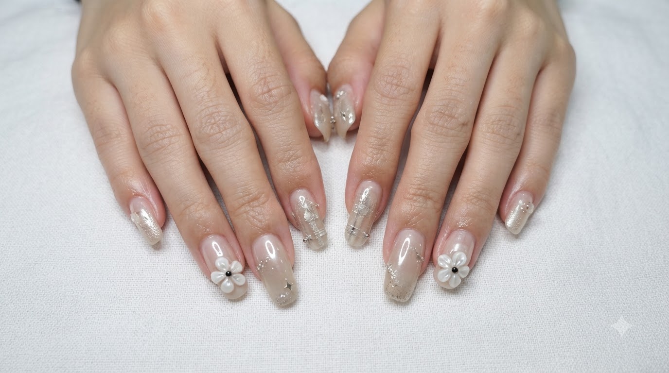 Tutorial Unghie Effetto Gradient Latte Perlaceo e Accenti in Perla