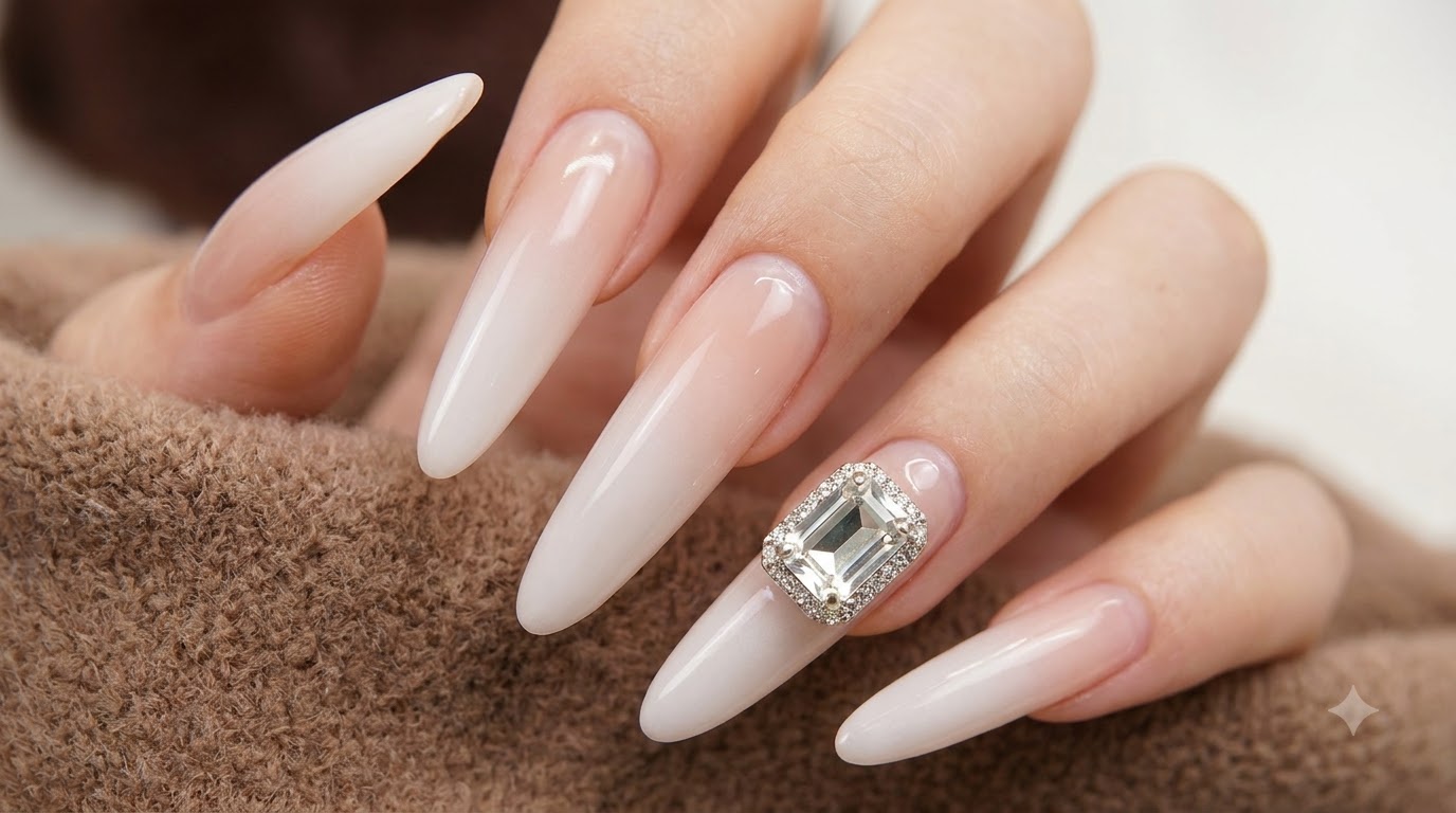 Unghie Sfumate Bianco Latte con Strass — Tutorial Passo Dopo Passo
