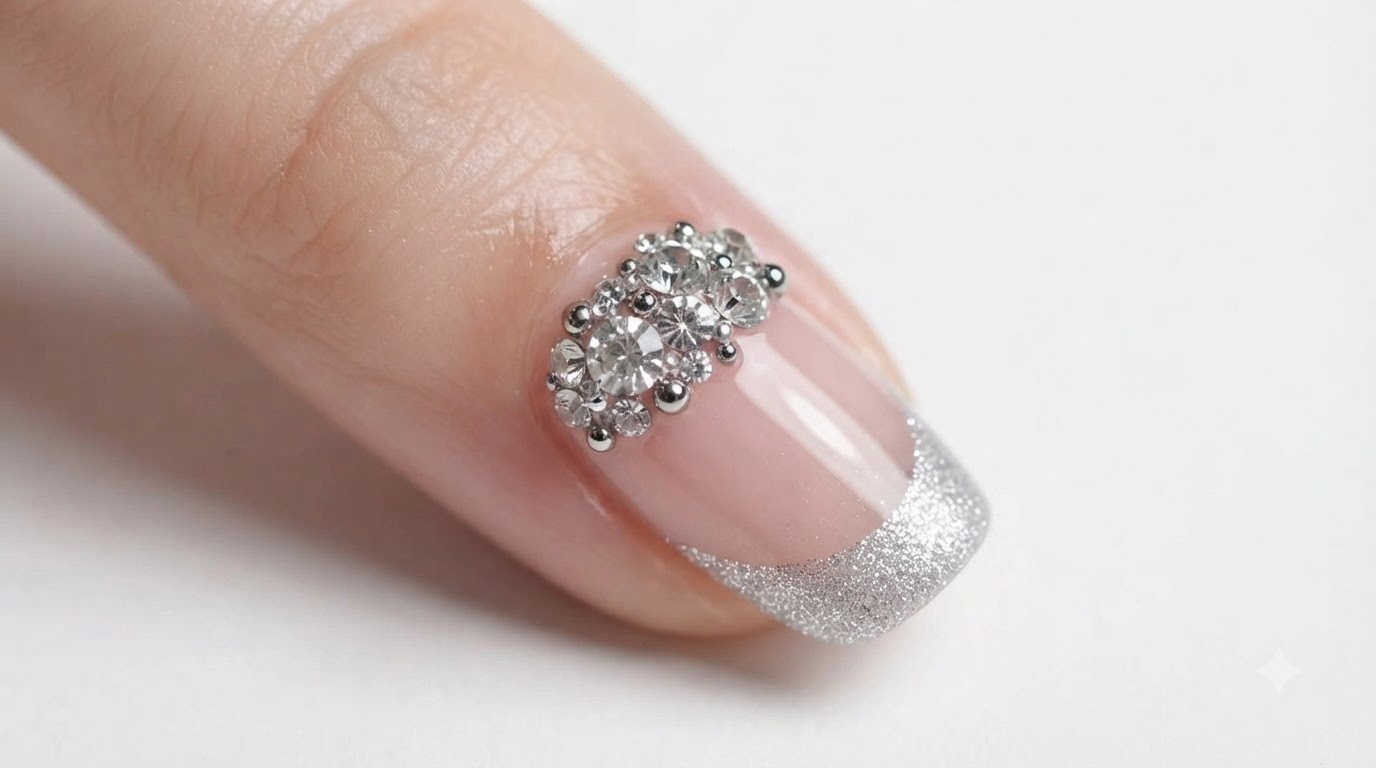 French Manicure con Glitter Argento e Strass — Tutorial Passo a Passo