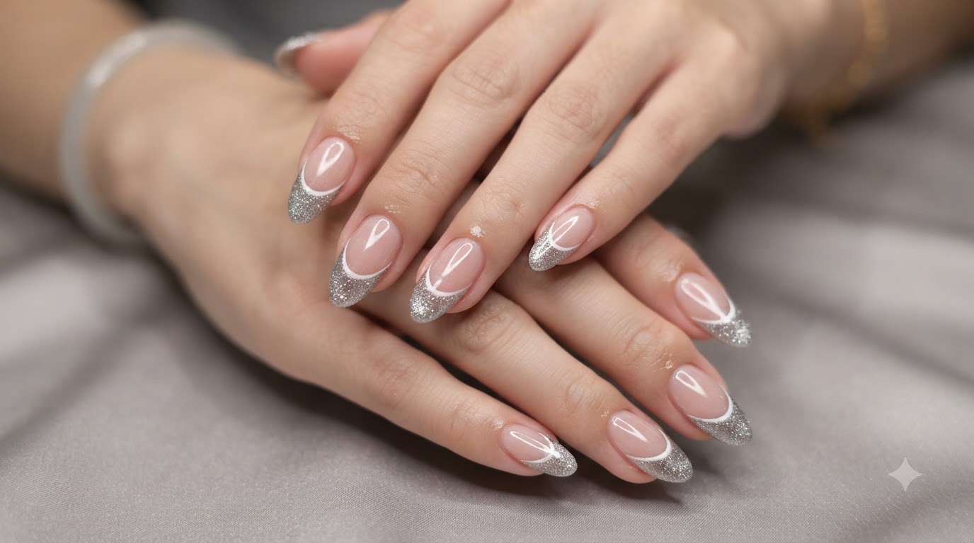 French Cat-Eye Glitter Nail Art — Tutorial unghie punte di diamante scintillanti