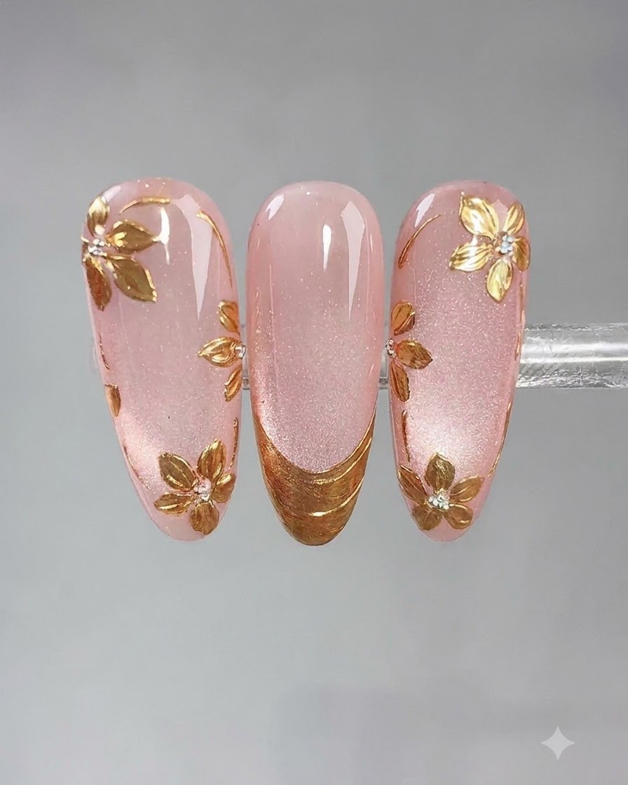 Un pennello che applica uno strato di top coat peel-off sopra il design in gel magnetico.