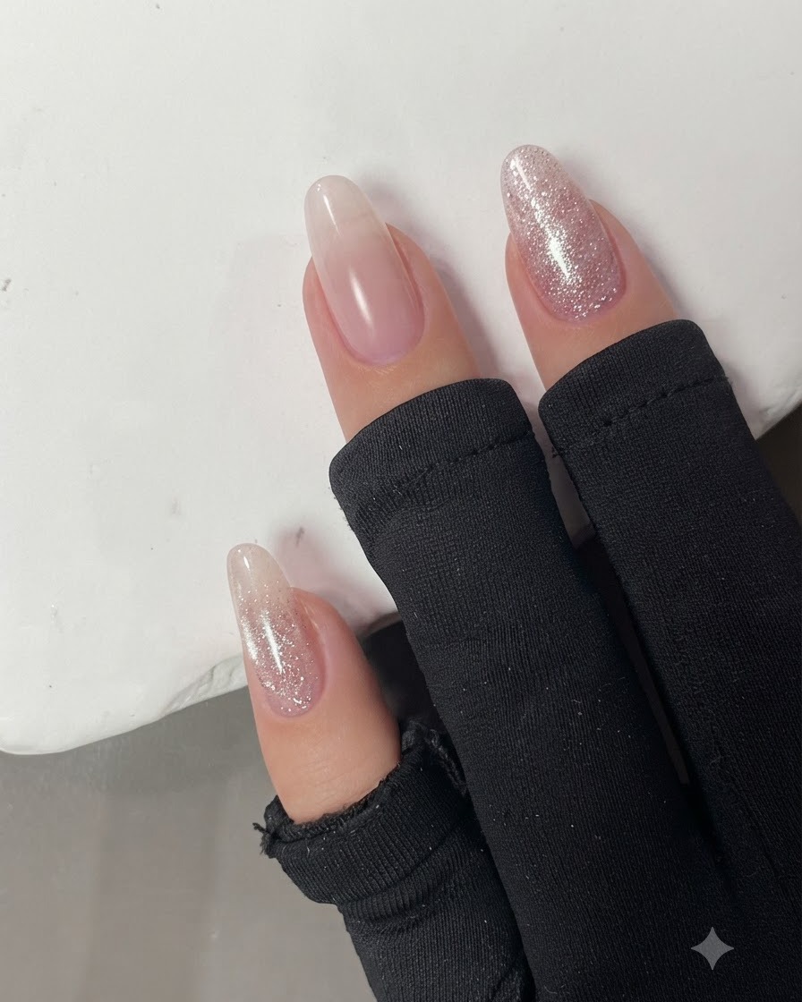 Unghie mostrate dopo aver pulito il gel in eccesso attorno ai bordi della pelle.