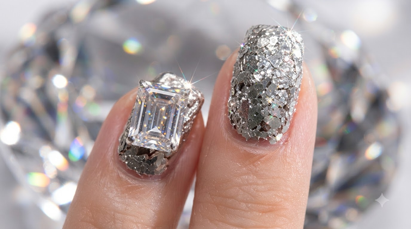 Unghie con Glitter Argento e Cristalli — Tutorial Passo dopo Passo