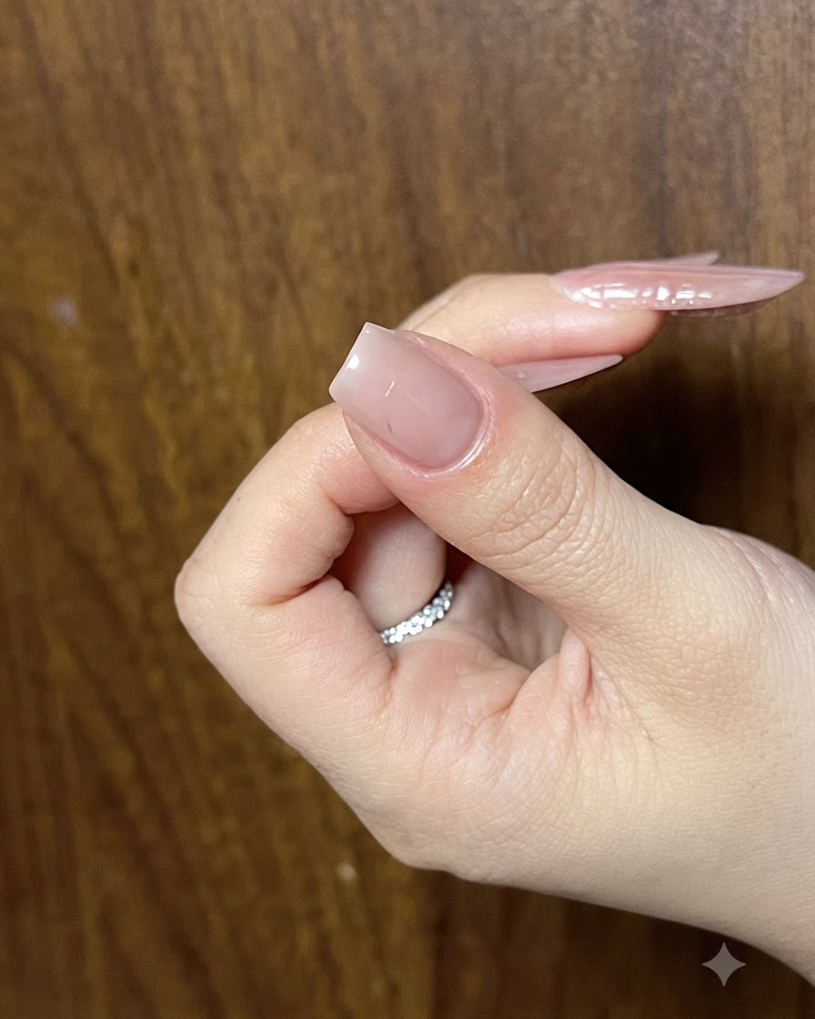 Un primo piano di ununghia che mostra dettagli di linee interne su un fiocco a farfalla disegnato con gel nero.