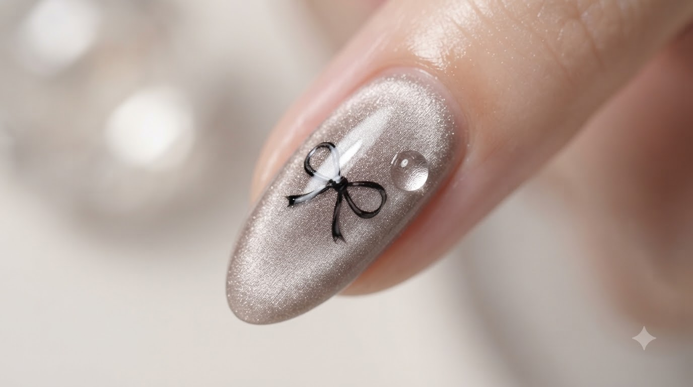 Nail Art Fiocco Cat-Eye Argento — Tutorial Fiocco 3D Fatato