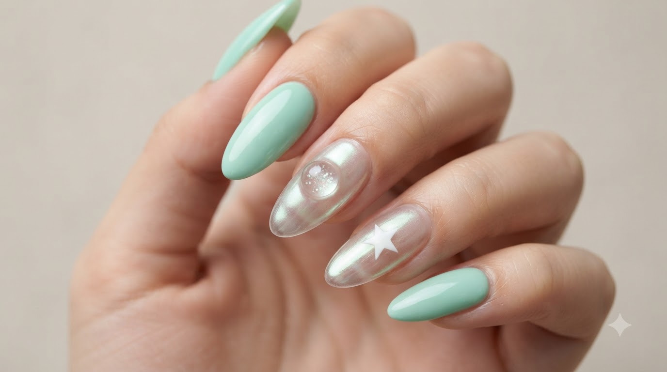 Unghie Aurora Verde Menta e Cromo Traslucido — Tutorial Passo dopo Passo