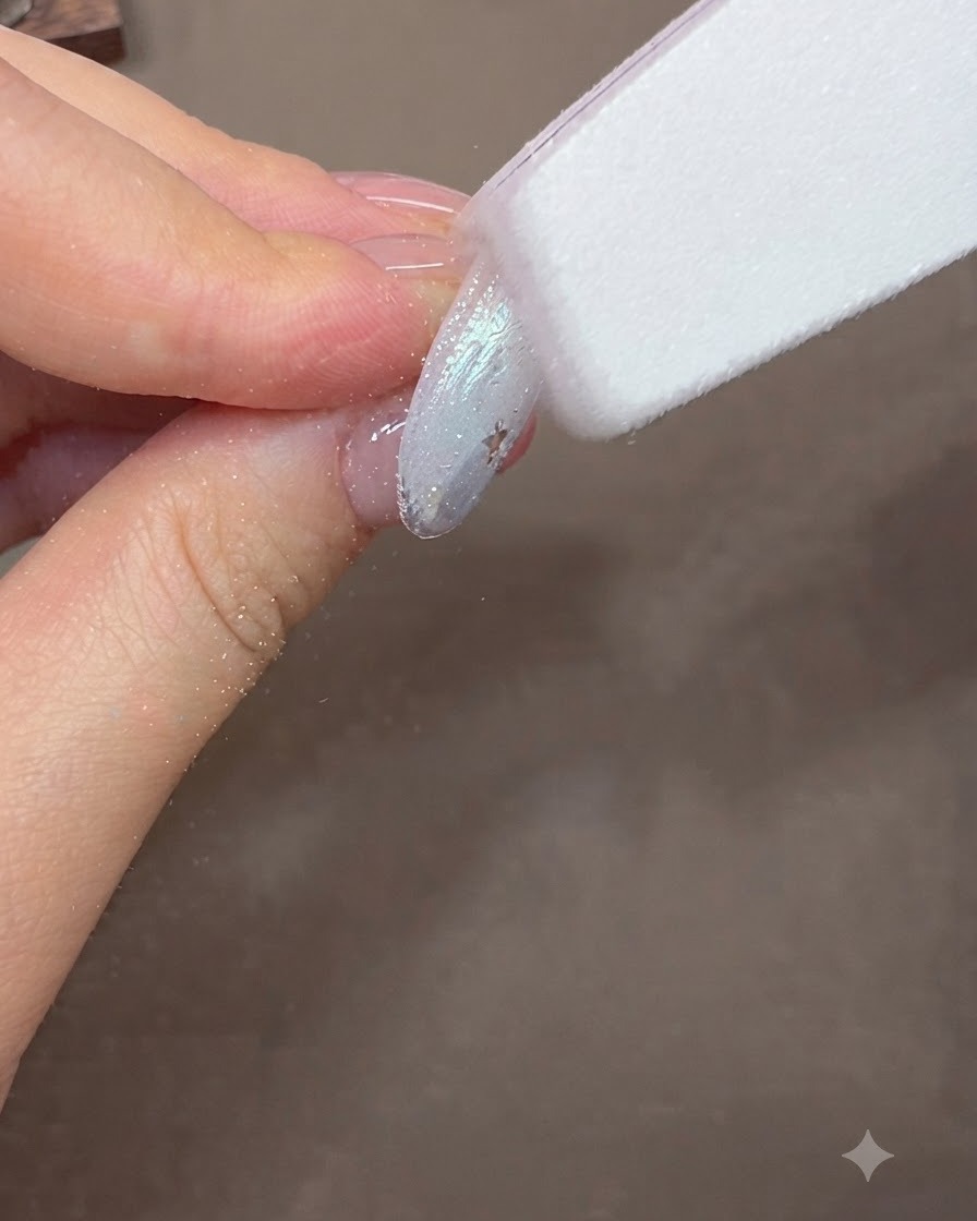 Una lima per unghie modella e leviga la superficie di ununghia in gel finita.