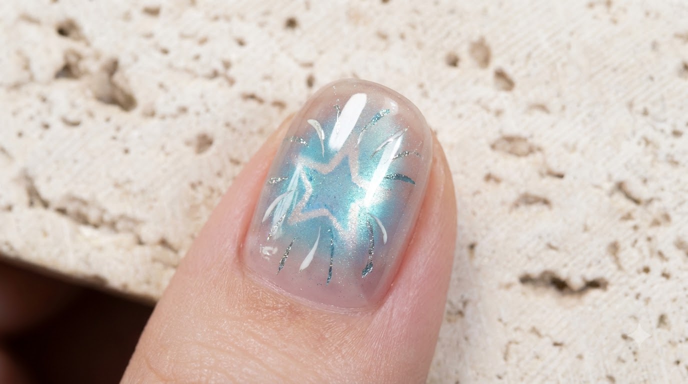 Tutorial per Nail Art Cat Eye Effetto Marmo di Vetro Trasparente Mint Sea Salt e Stella Cava