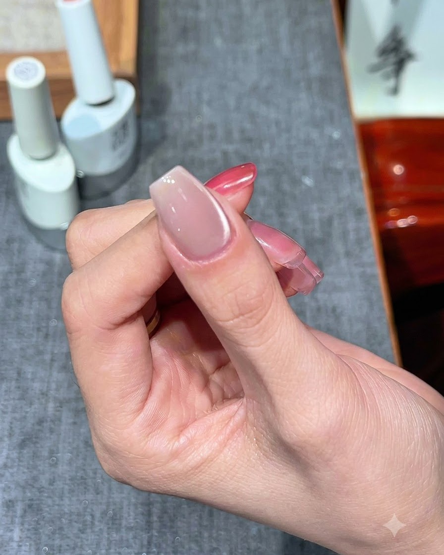 Unghie in polimerizzazione sotto una lampada UV/LED dopo lapplicazione del cat eye.