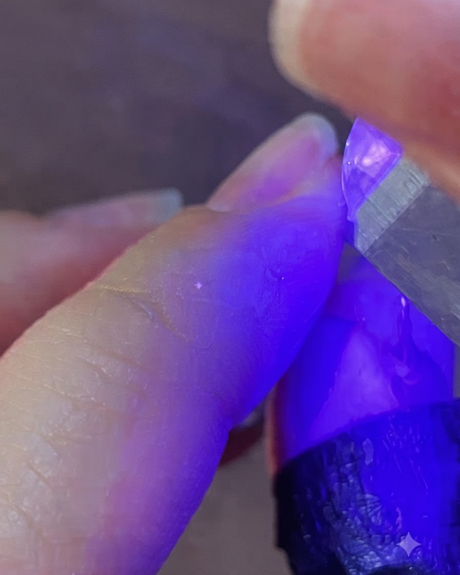 Una lampada per unghie UV LED portatile che emette una luce viola per polimerizzare il gel.