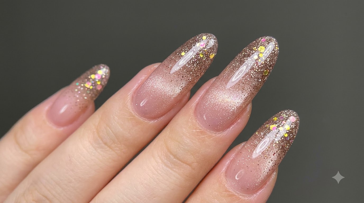 Unghie Gel Cat Eye Ombré con Glitter Scintillanti — Tutorial Passo Passo