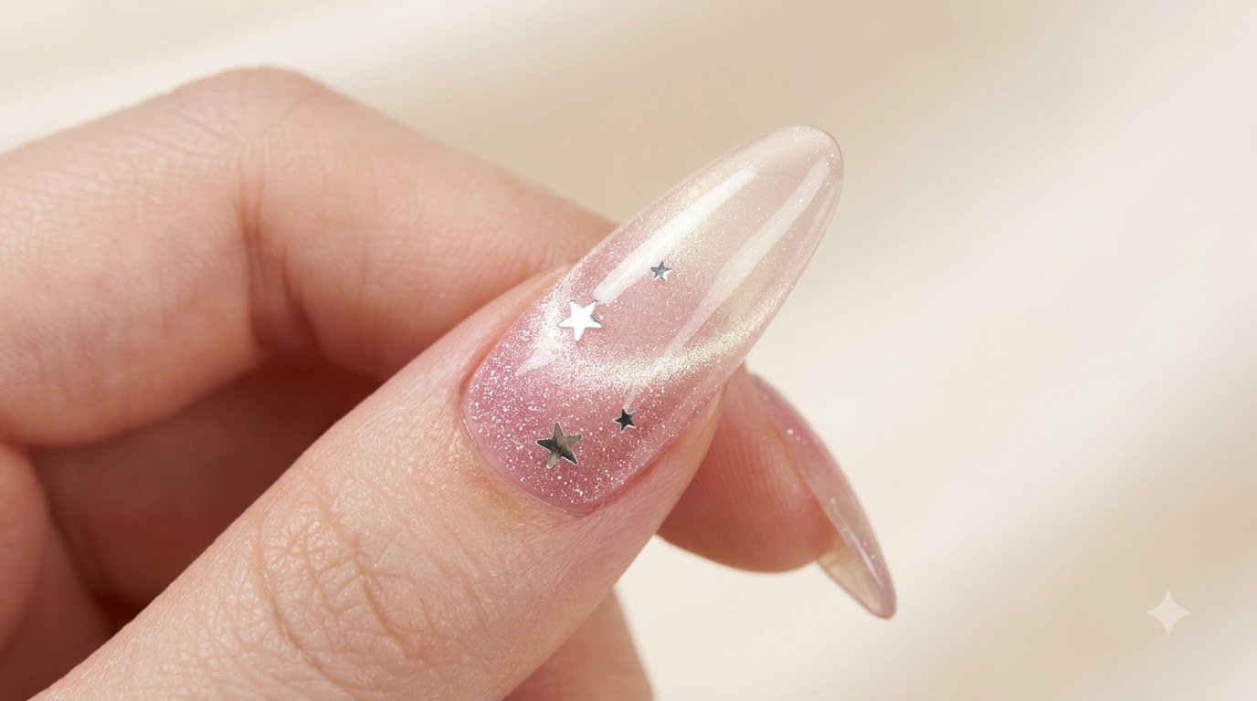 Unghie Sfumate Cat-Eye Rosa con Paillettes a Stella — Tutorial Passo Dopo Passo