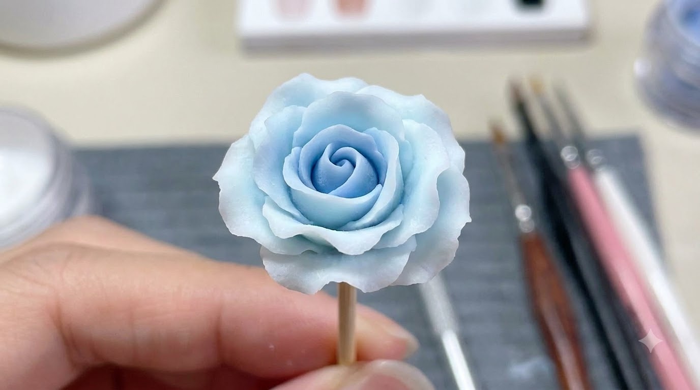 Nail Art con Rosa Blu Sfumata Modellata in 3D — Tutorial Passo a Passo