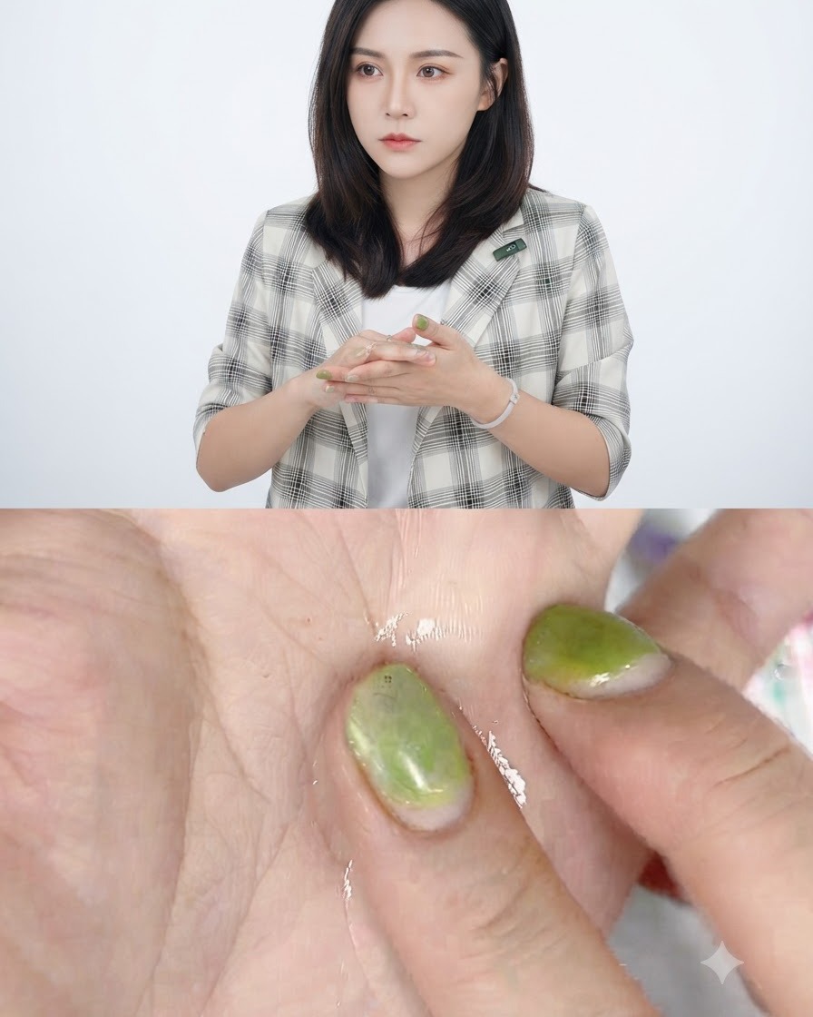 Una mano inumidita con acqua detergente che tiene e appiattisce una piccola pallina di gel da scultura rosa.