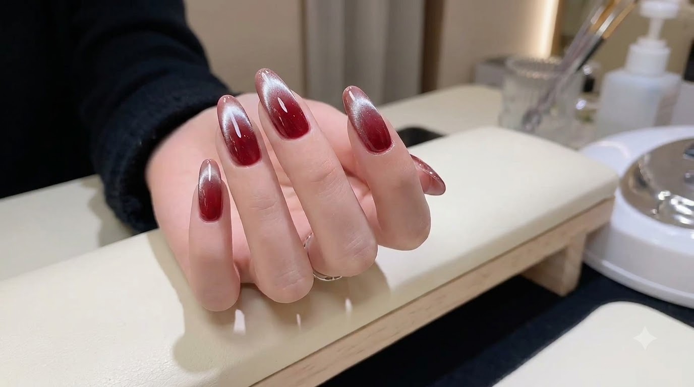 Unghie Cat Eye French con Sfumatura Rossa — Tutorial Passo dopo Passo per Capodanno