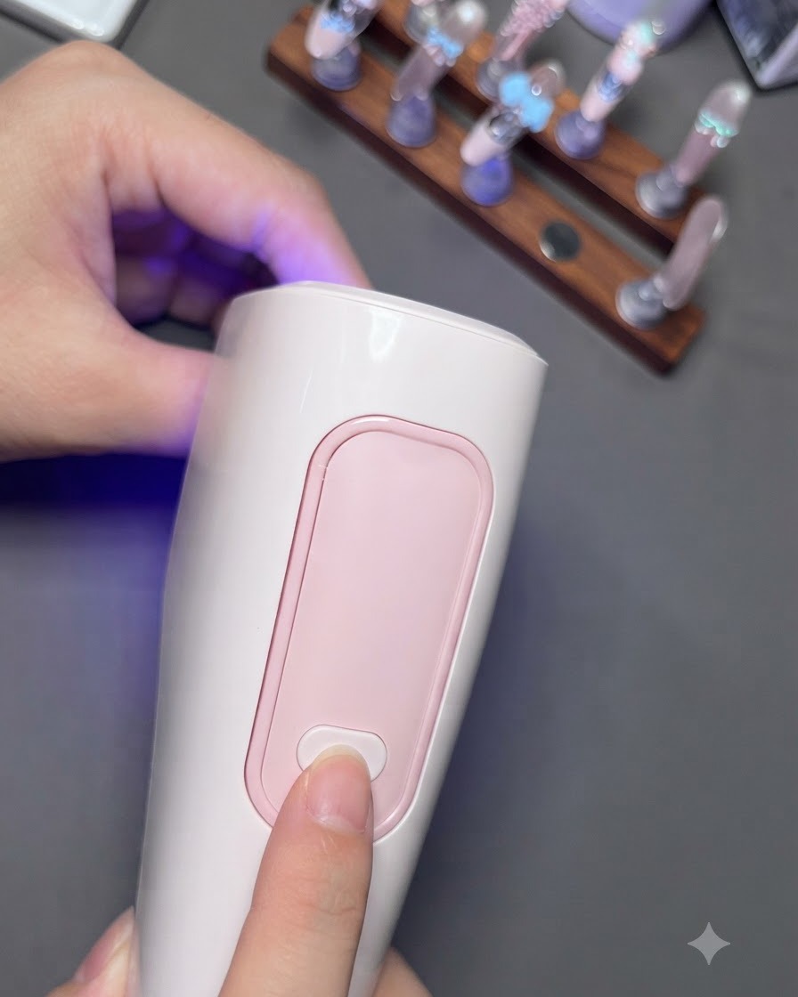 Un pennello per unghie che applica uno strato di top coat lucido precisamente sopra un charm 3D su ununghia.