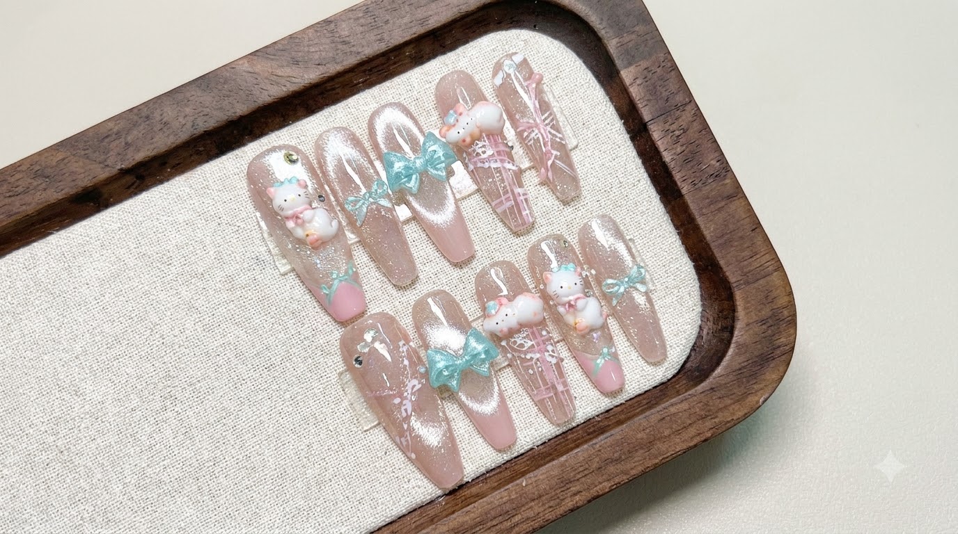 Nail Art Sea Salt Peach Kitty — Tutorial Passo a Passo per Unghie Press-On