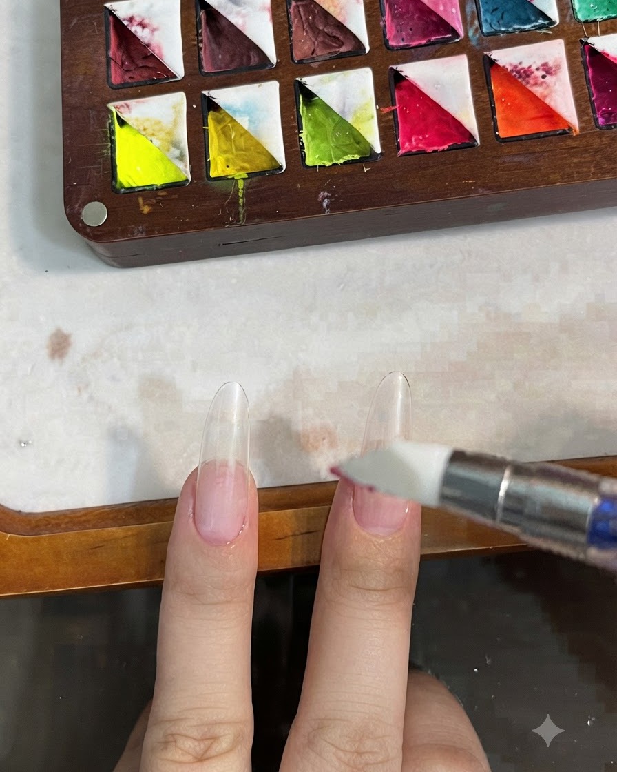 Un pennello in silicone per unghie che applica il gel di base sullunghia naturale.