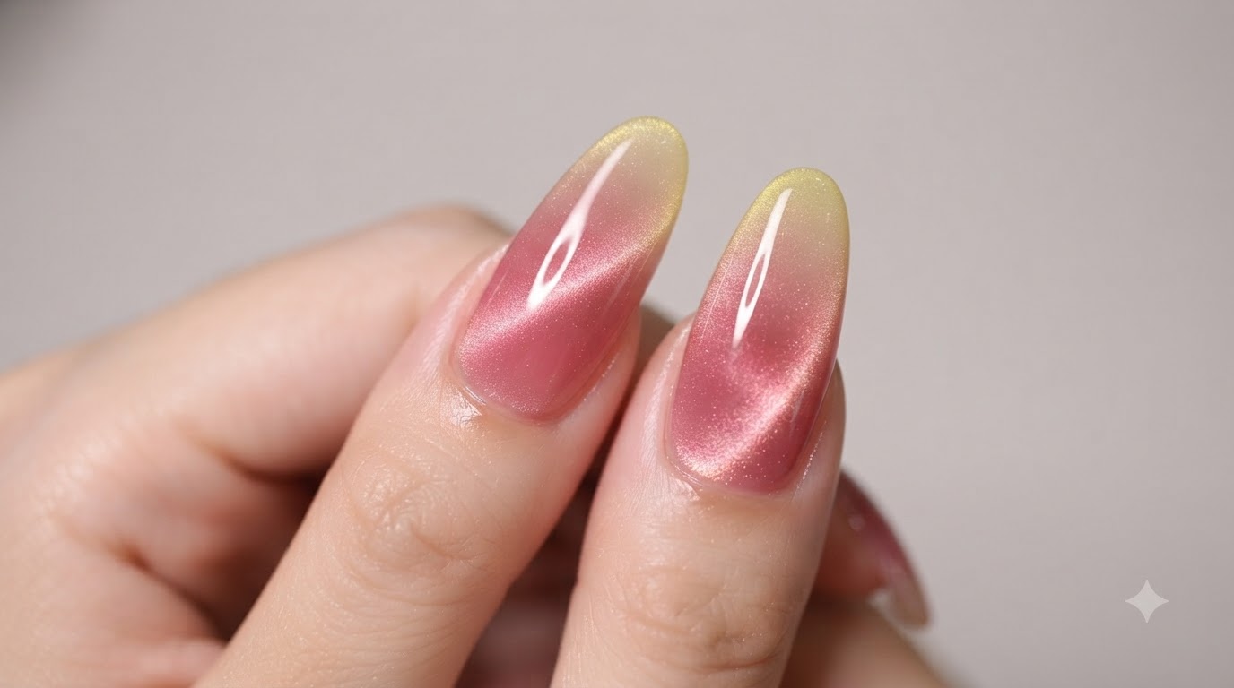 Unghie Cat Eye Sfumate Mango Pomelo Sago — Tutorial Nail Art Effetto Rugiada Traslucido