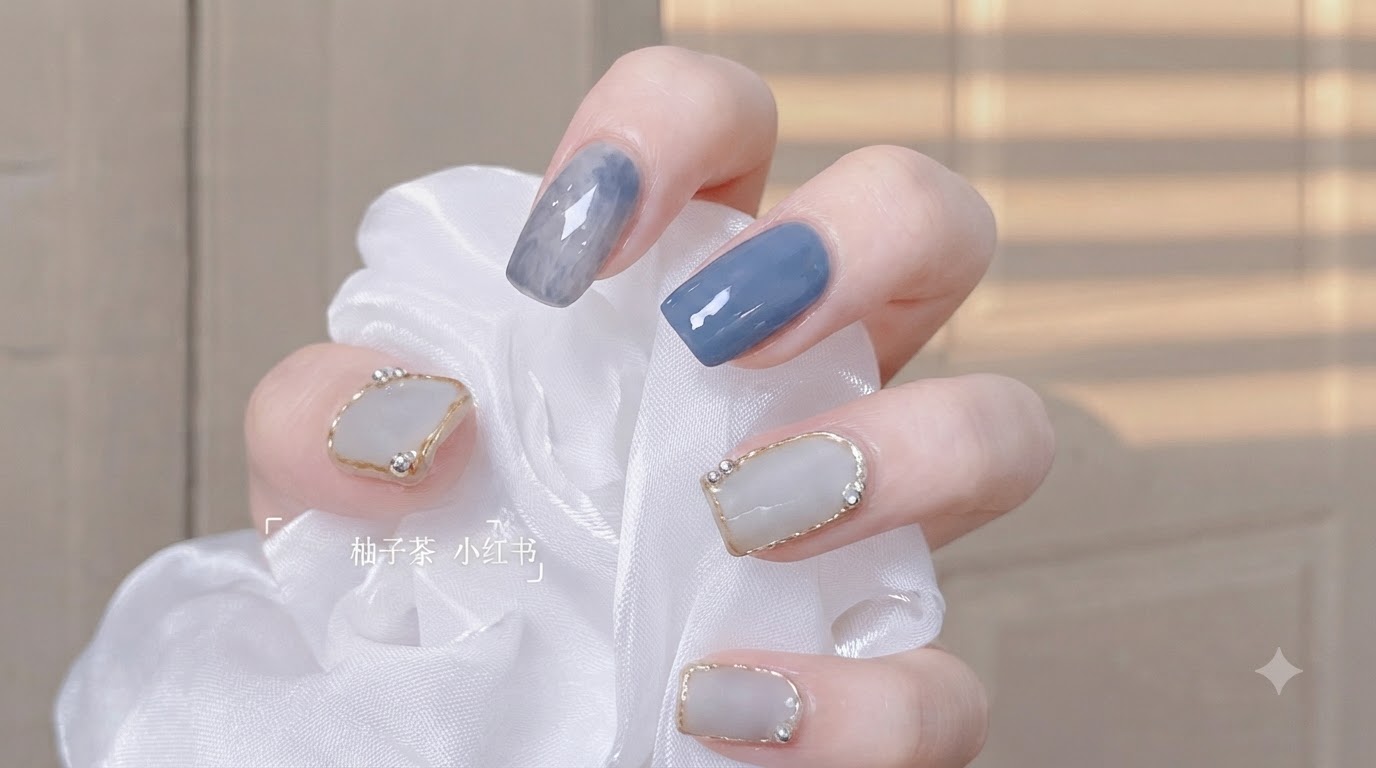 Unghie Ondulate Blu-Viola con Effetto Marmo — Tutorial Passo dopo Passo