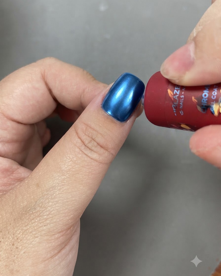 Un pennello per gel che applica uno smalto cat eye scintillante su una base sfumata su ununghia.