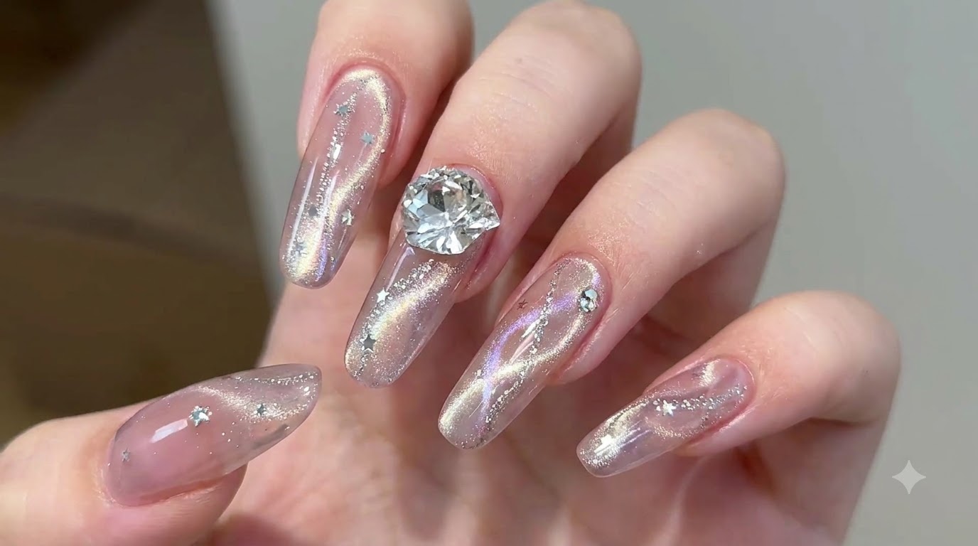 Unghie Cat-Eye Effetto Nastro con Paillettes — Tutorial Passo Dopo Passo