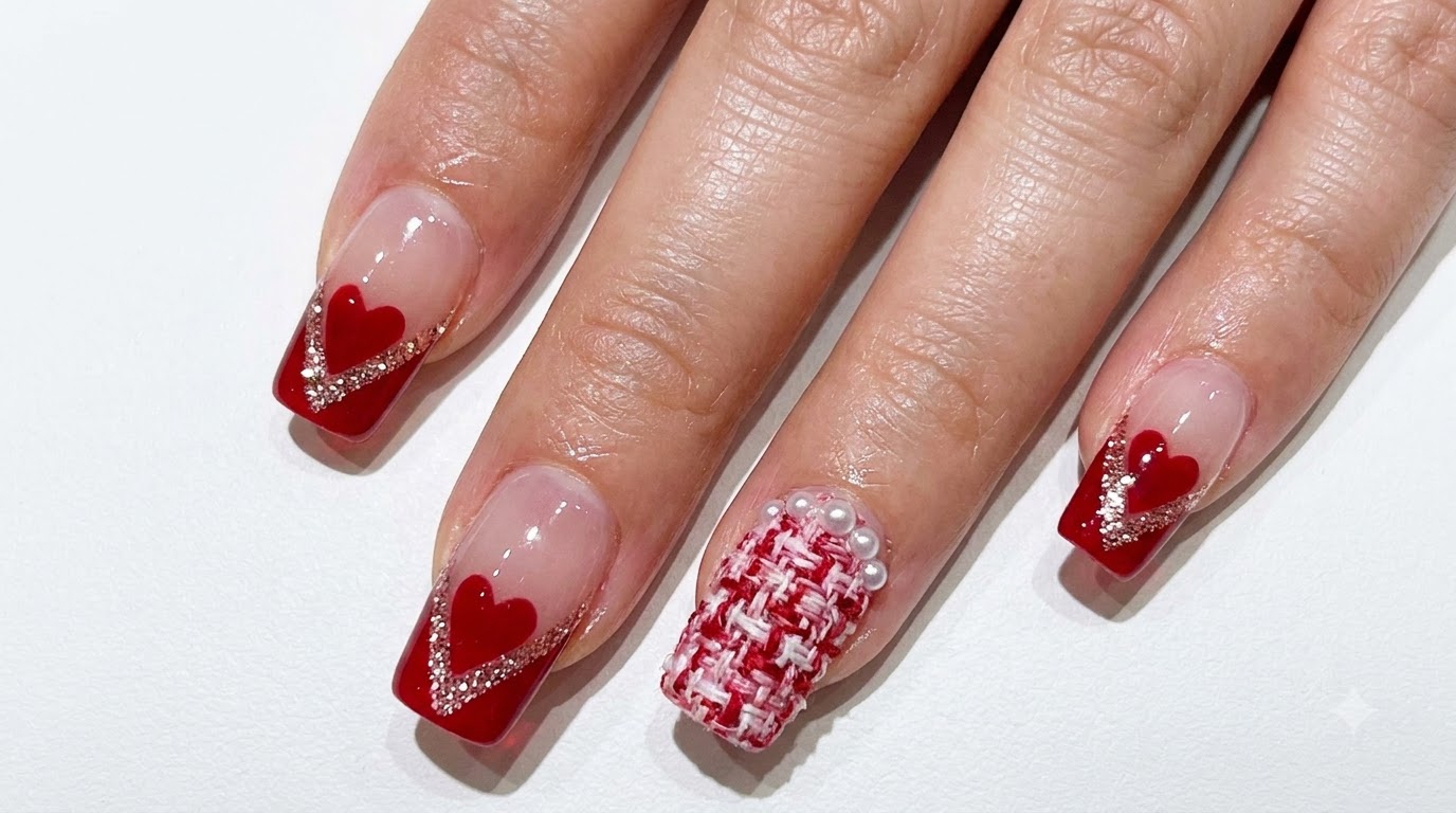 Tutorial Passo per Passo per Unghie French a V con Cuori in Spazio Negativo