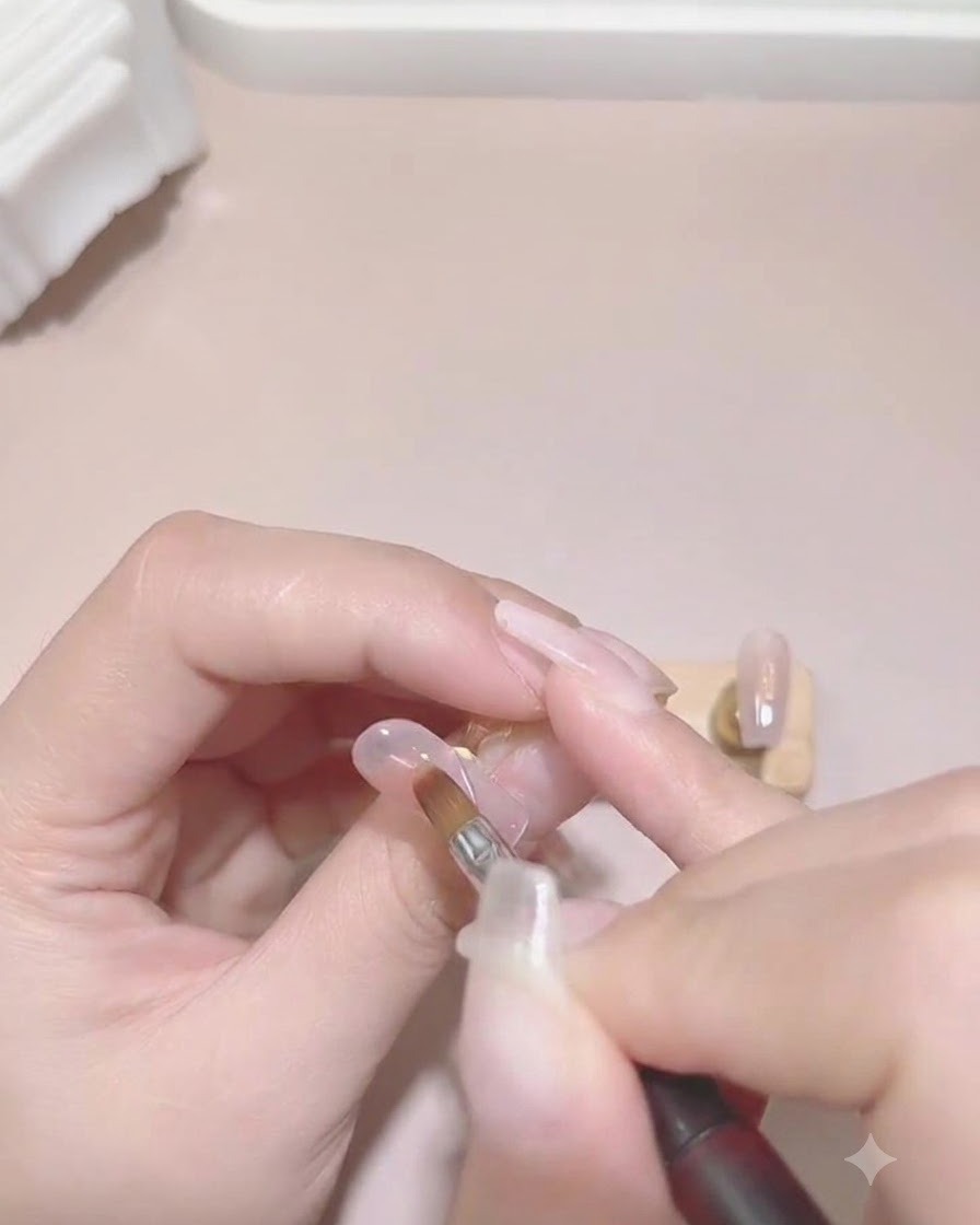 Una mano allinterno di una lampada UV/LED bianca per asciugare gli strati di gel.