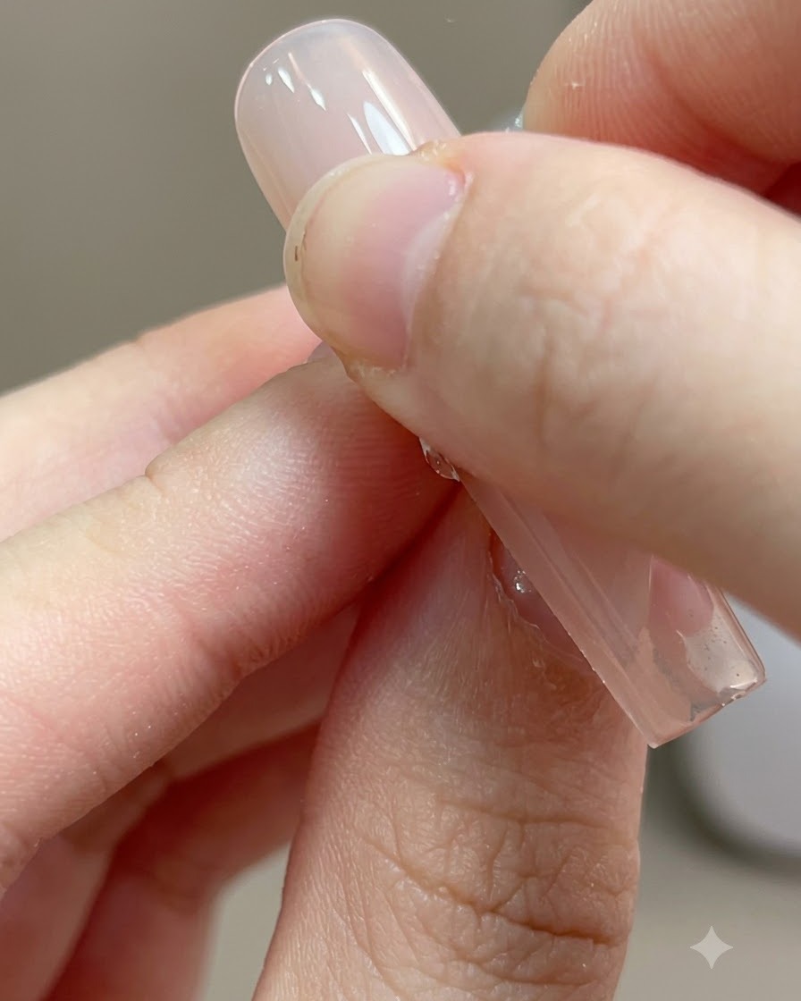 Una velina imbevuta di alcol che pulisce il residuo appiccicoso dalla superficie dellunghia in gel rosa polimerizzata.