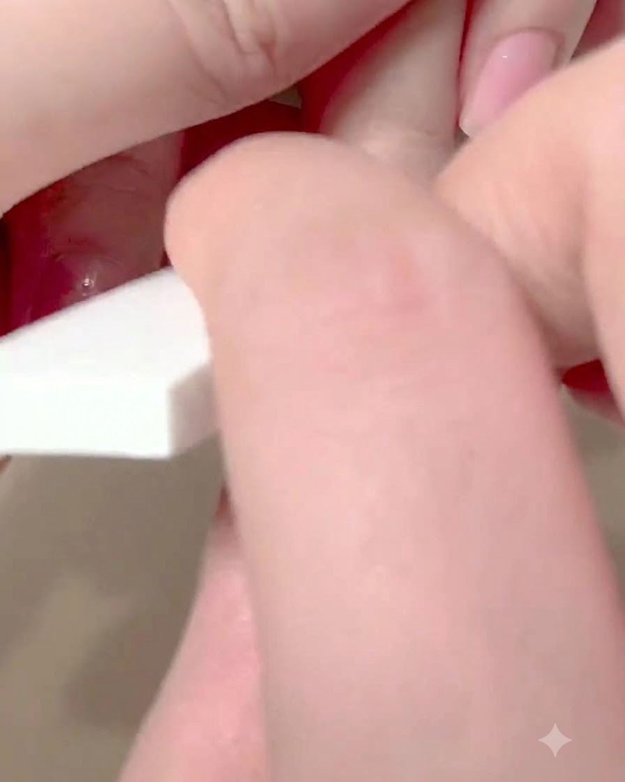 Uno strumento in spugna che esegue un secondo giro di tamponamento sulla punta dellunghia per perfezionare la transizione di colore.