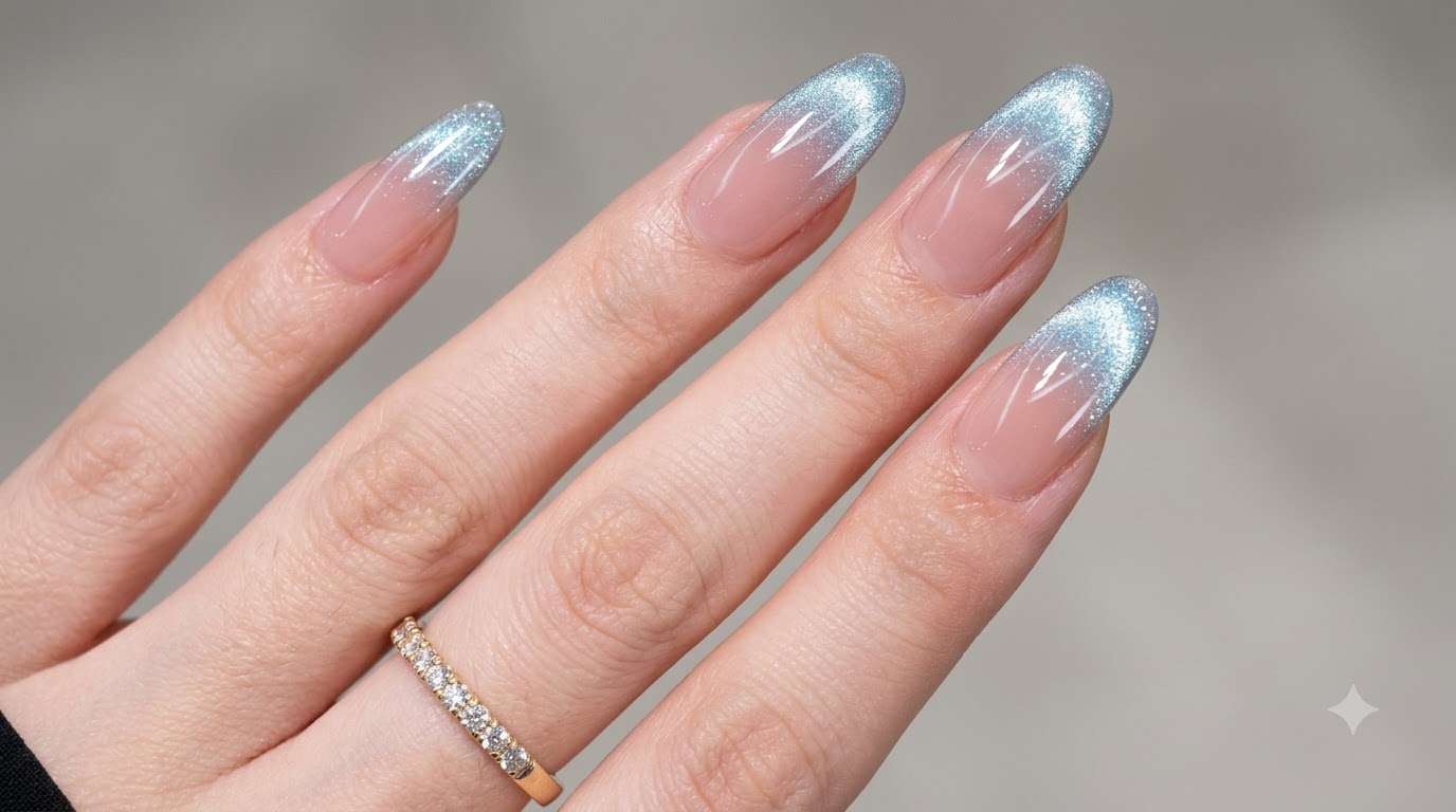 Unghie Cat Eye Gradient Blu Ghiaccio — Tutorial Passo dopo Passo