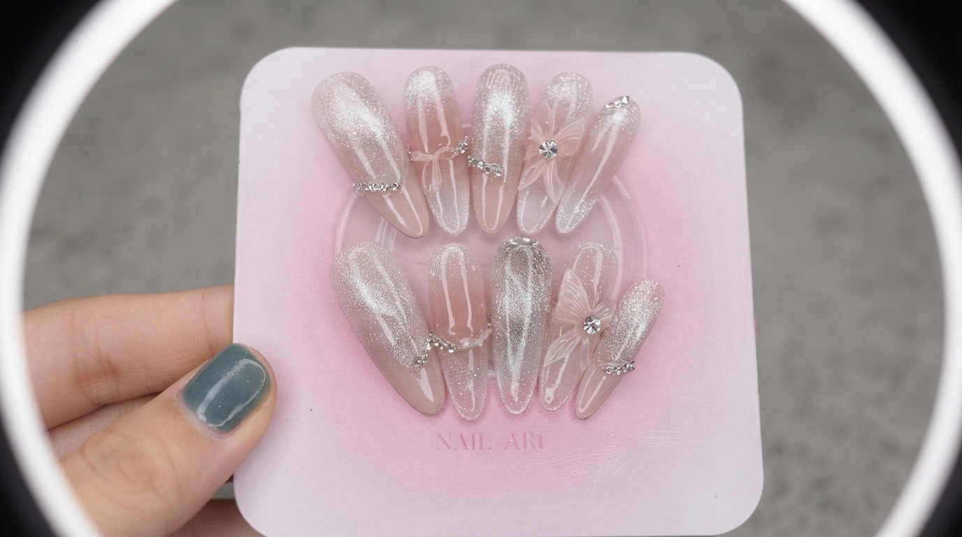 Unghie Press-On Cat Eye con Sfumatura Rosa Nude — Tutorial Passo dopo Passo