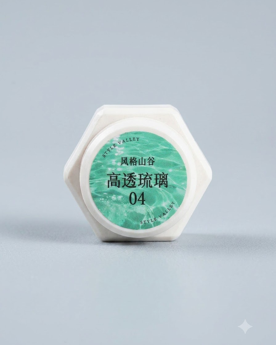 Un vasetto di prodotto etichettato con grafica verde e testo cinese accanto al numero 04.