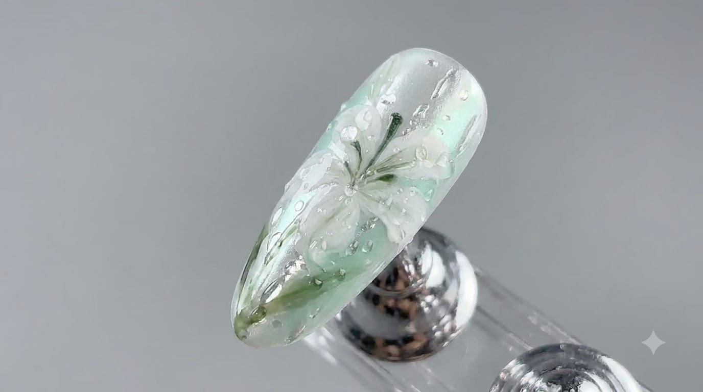 Nail Art Giglio con Nebbia Piovosa Estiva — Tutorial Gel Passo dopo Passo