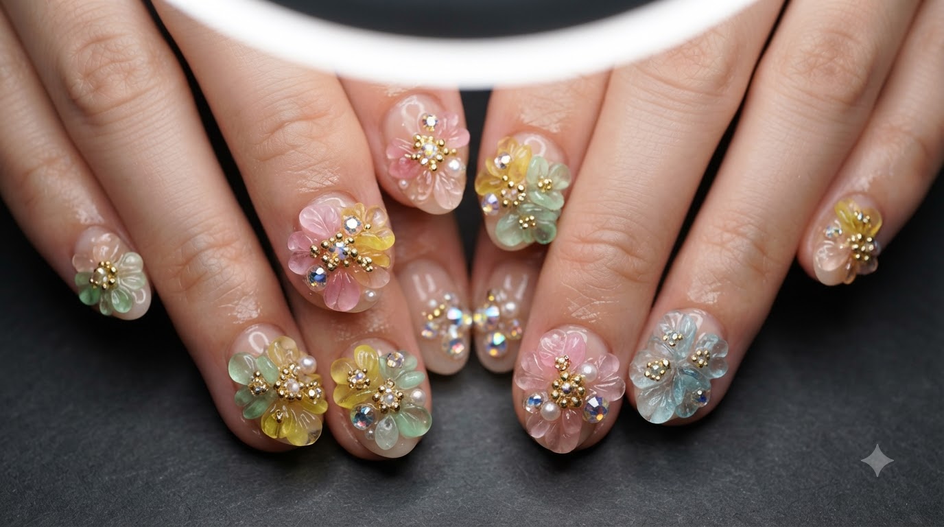 Unghia Gel con Fiori 3D e Strass — Tutorial Passo a Passo