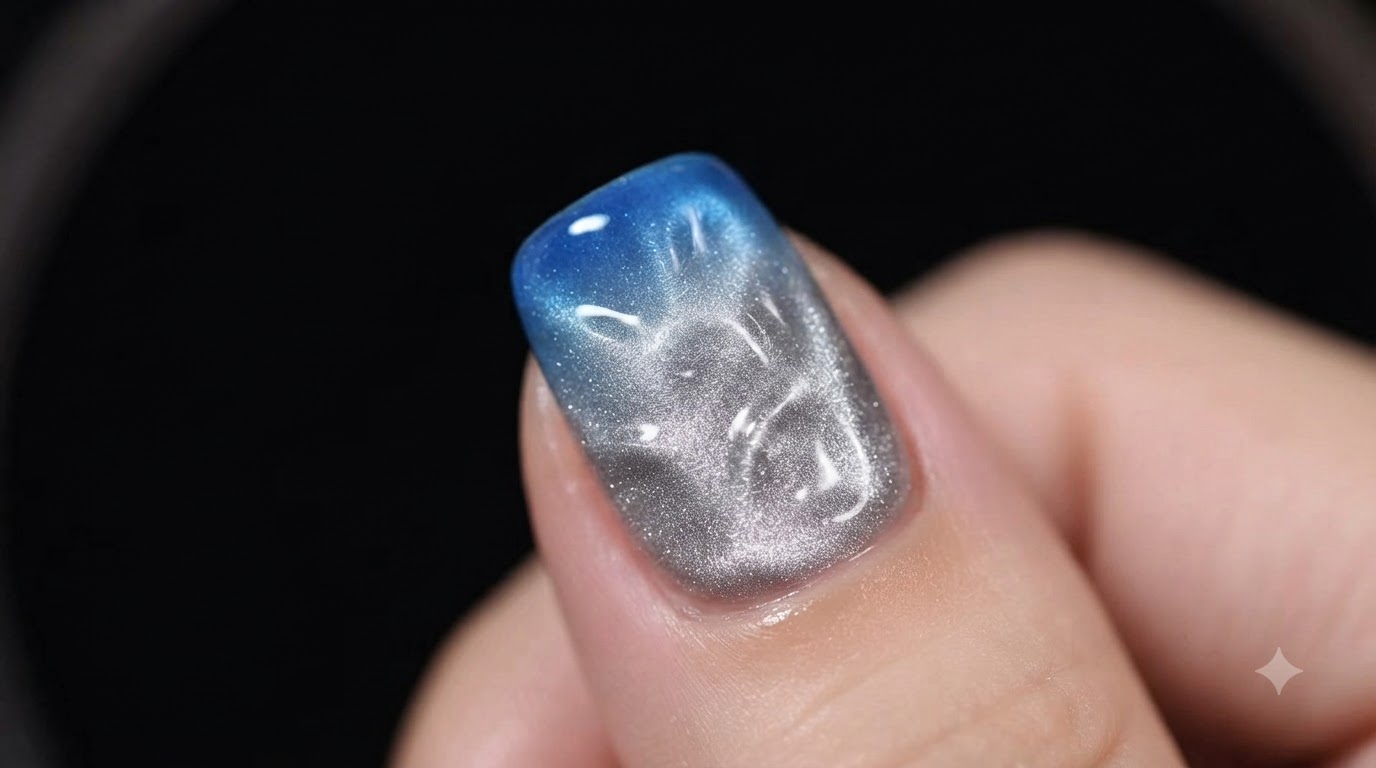 Unghie Magnetiche Cat-Eye Argento e Effetto Acqua Blu — Tutorial Passo a Passo